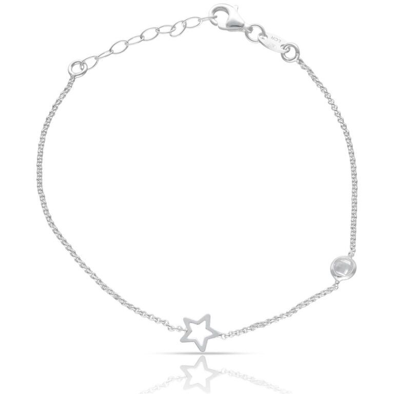 Pulseras de Plata 2026: 7 Tipos en Tendencia que Debes tener Pulsera basica plata motivo estrella y circonita bocelada 768x768 1