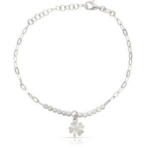 Pulsera eslabones plata charm trebol y circonitas