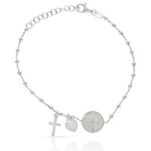 Pulsera plata 925 virgen milagrosa y cruz