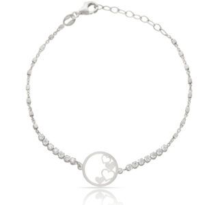 Pulsera plata motivo circulo corazones 13mm