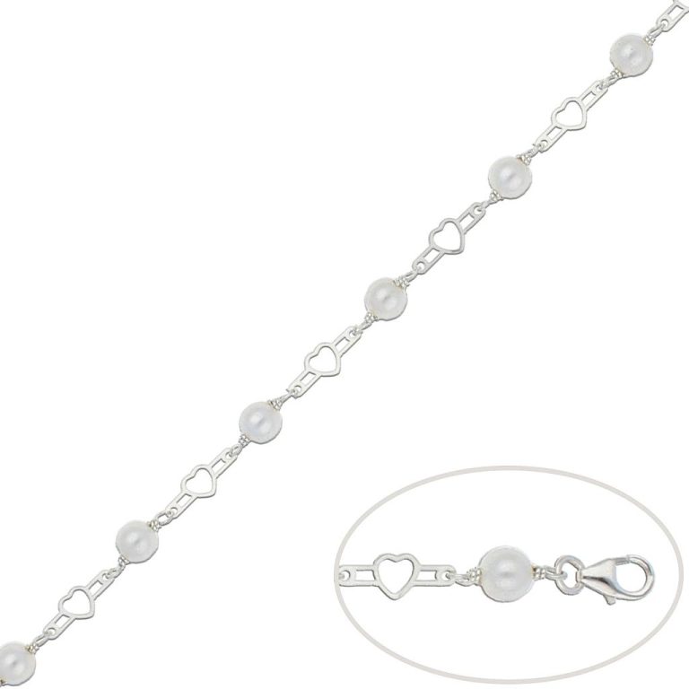 Pulseras de Plata 2026: 7 Tipos en Tendencia que Debes tener pulsera plata perlas y corazones 16.50cm 768x768 1