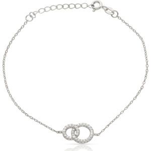 Pulsera plata 2 alianzas cruzadas circonitas rodio