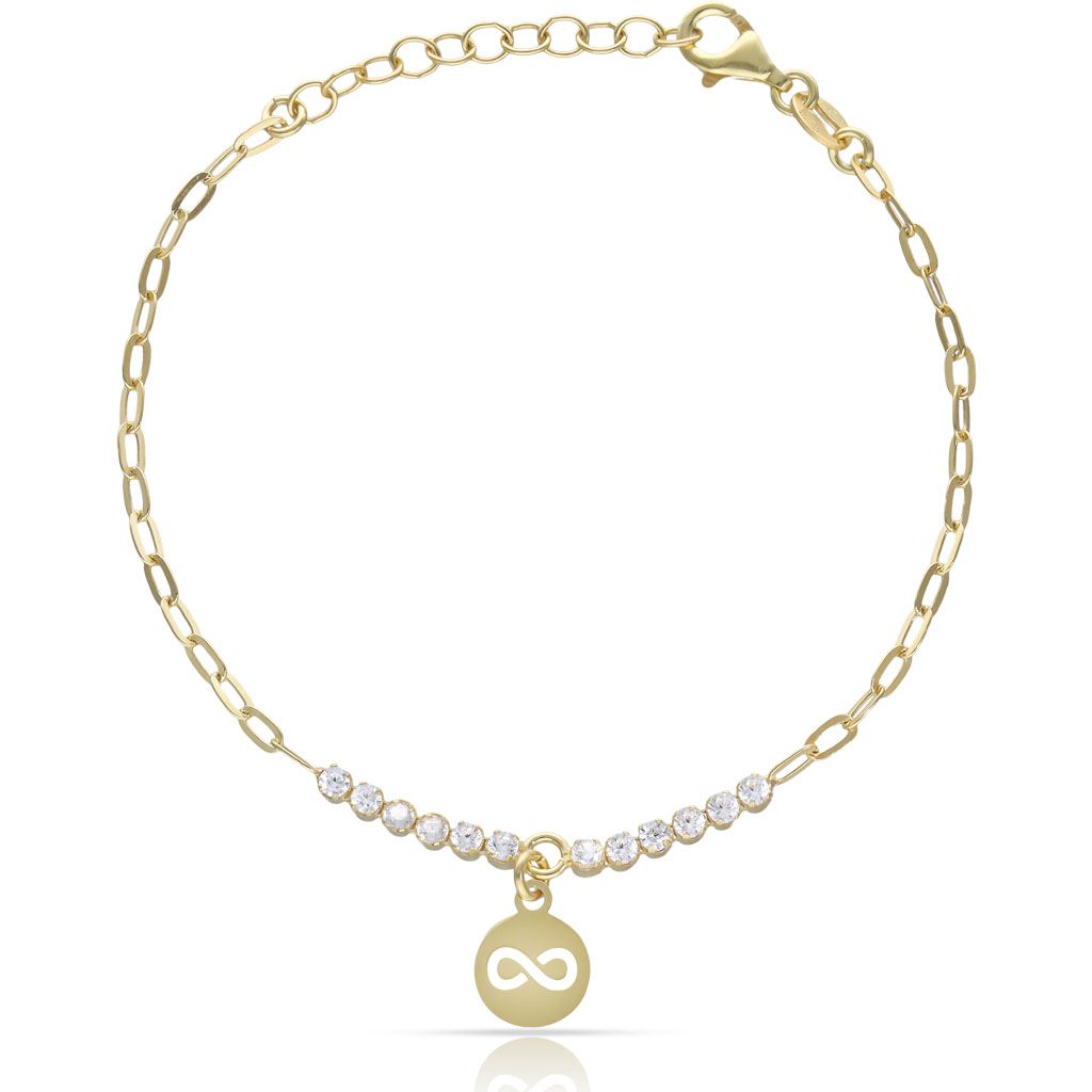 Pulsera plata 925 charm infinito + circonitas Pulsera plata 925 charm infinito + circonitas bañada oro