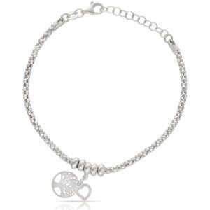 Pulsera plata colgante arbol vida + corazón