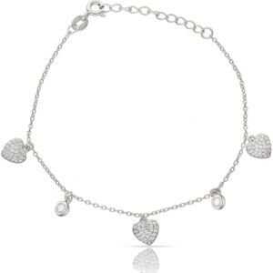 Pulsera plata mini charms corazon y circonitas rodio Pulsera plata mini charms corazon y circonitas rodio