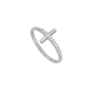 Anillo con cruz circonitas plata 925 rodiada