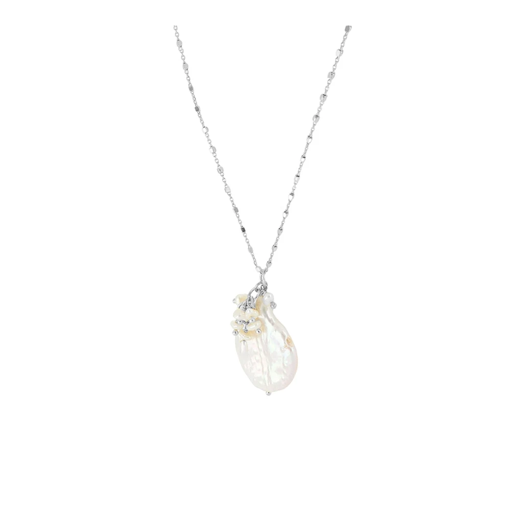Cadena cuadrados plata charm Perla Miniso Cadena cuadrados plata charm Perla Miniso rodio