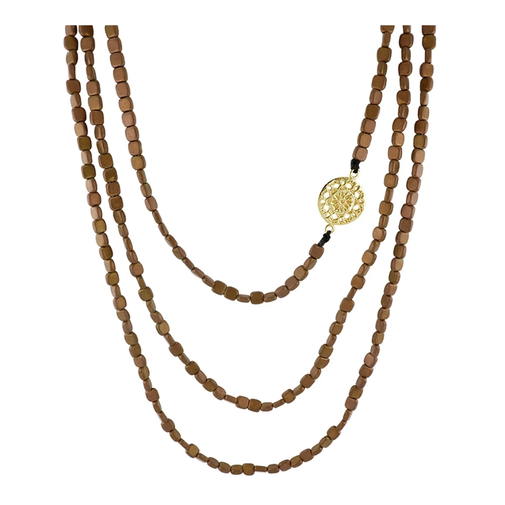 Collar piedras hematites largo 150cm plata ley Collar piedras hematites largo 150cm plata ley bañado oro