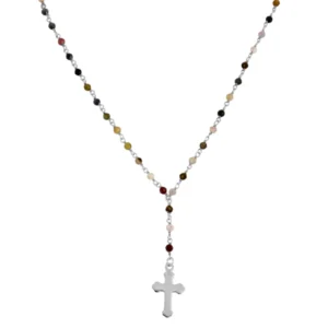 Collar plata con piedras trumalinas y colgante cruz rodio