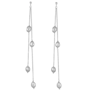 Pendientes Largos con Perla Natural Gris – Plata 925