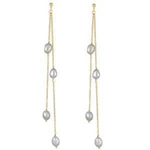 Pendientes Largos con Perla Natural Gris – Plata 925 bañador oro Pendientes Largos con Perla Natural Gris – Plata 925 bañador oro