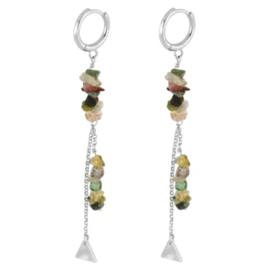 Pendientes largos plata chips turmalina foto