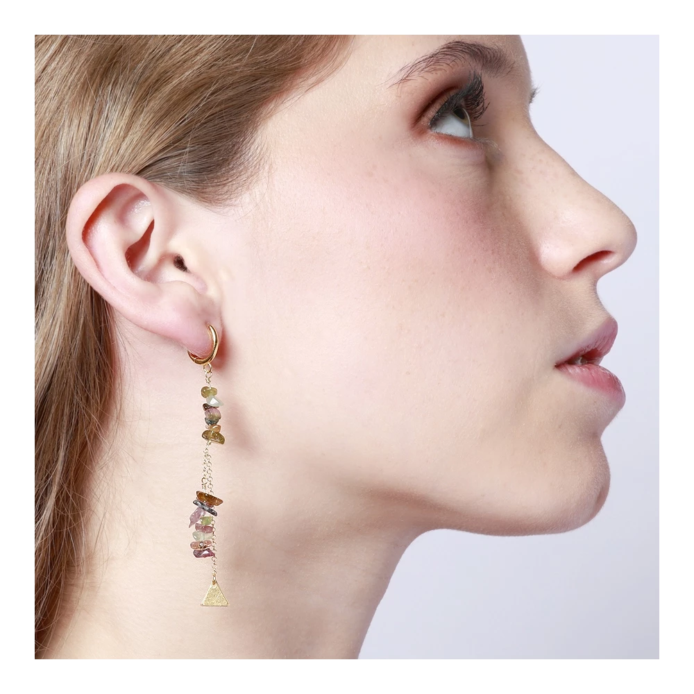 Pendientes largos plata chips turmalina Pendientes largos plata chips turmalina modelo