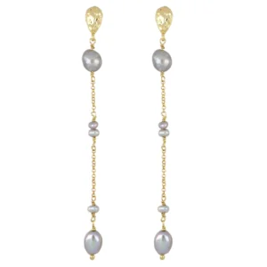 Pendientes largos plata ley perlas gris - Dionis