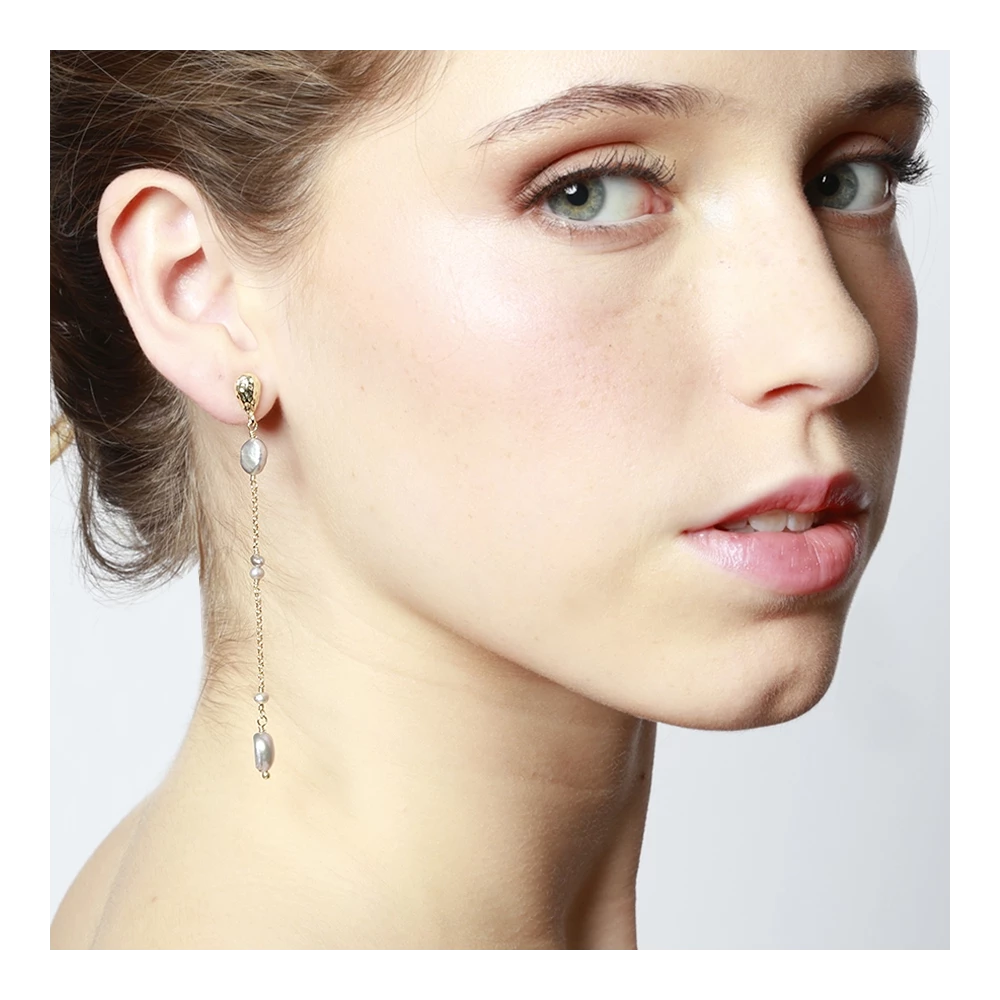 Pendientes largos plata ley perlas gris - Dionis Pendientes largos plata ley perlas gris - Dionis modelo 1