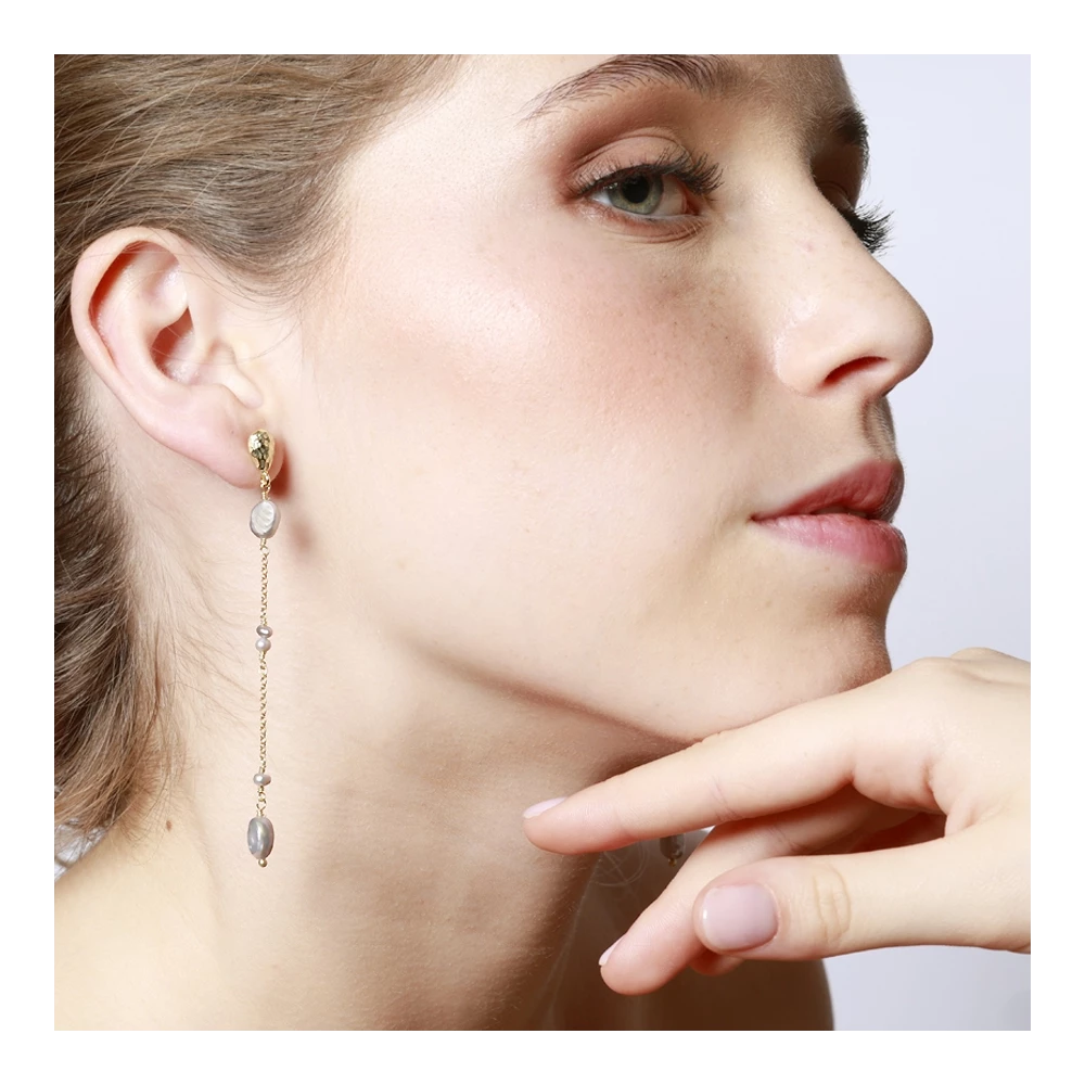 Pendientes largos plata ley perlas gris - Dionis Pendientes largos plata ley perlas gris - Dionis modelo