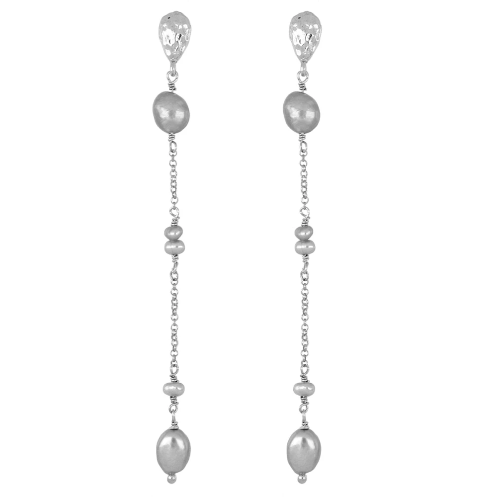 Pendientes largos plata ley perlas gris - Dionis Pendientes largos plata ley perlas gris - Dionis rodio