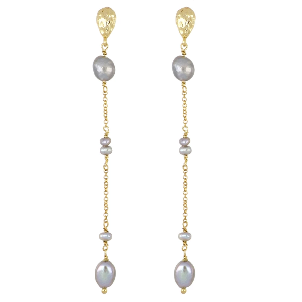 Pendientes largos plata ley perlas gris - Dionis Pendientes largos plata ley perlas gris - Dionis