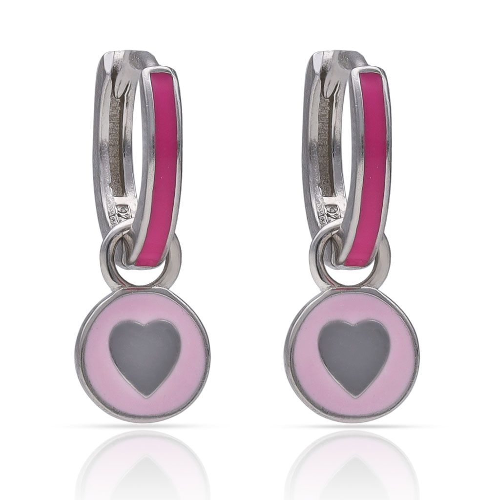 Aros plata abalorio corazón y esmalatado rosa Aros plata abalorio corazón y esmalatado rosa
