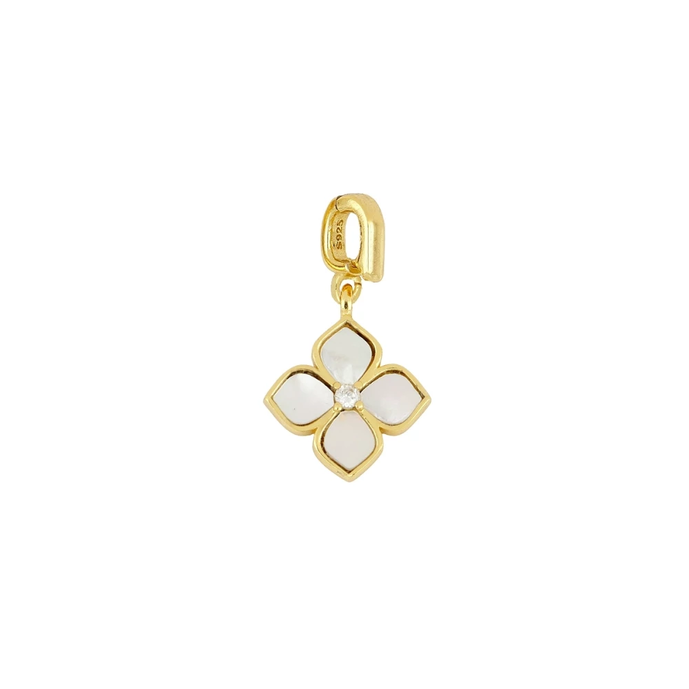 Charm colgante plata flor nacar blanco 11mm Charm colgante plata flor nacar blanco 11mm baño oro