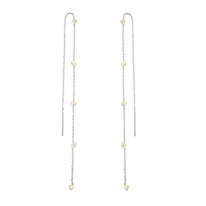 Pendientes largos plata mini perlas - Emiry rodio