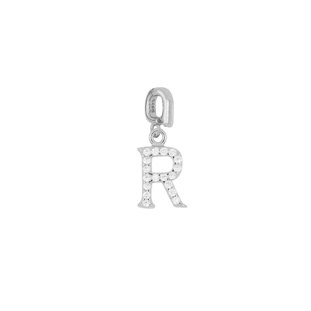 Charm plata ley letras circonitas 9mm (A-Z) Charm plata ley letras circonitas 9mm r