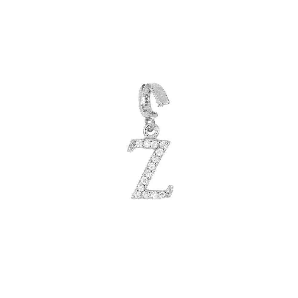 Charm plata ley letras circonitas 9mm (A-Z) Charm plata ley letras circonitas 9mm z