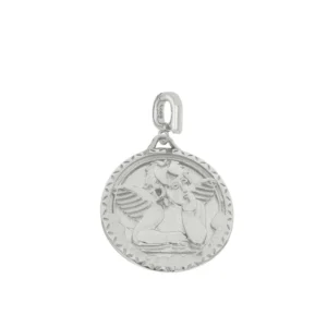 Charm portable plata ley medalla angel 16mm rodio