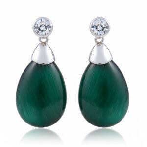 Pendientes gota plata 925 piedra ojo gato verde