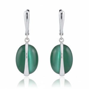 Pendientes plata 925 piedra ojo gato verde