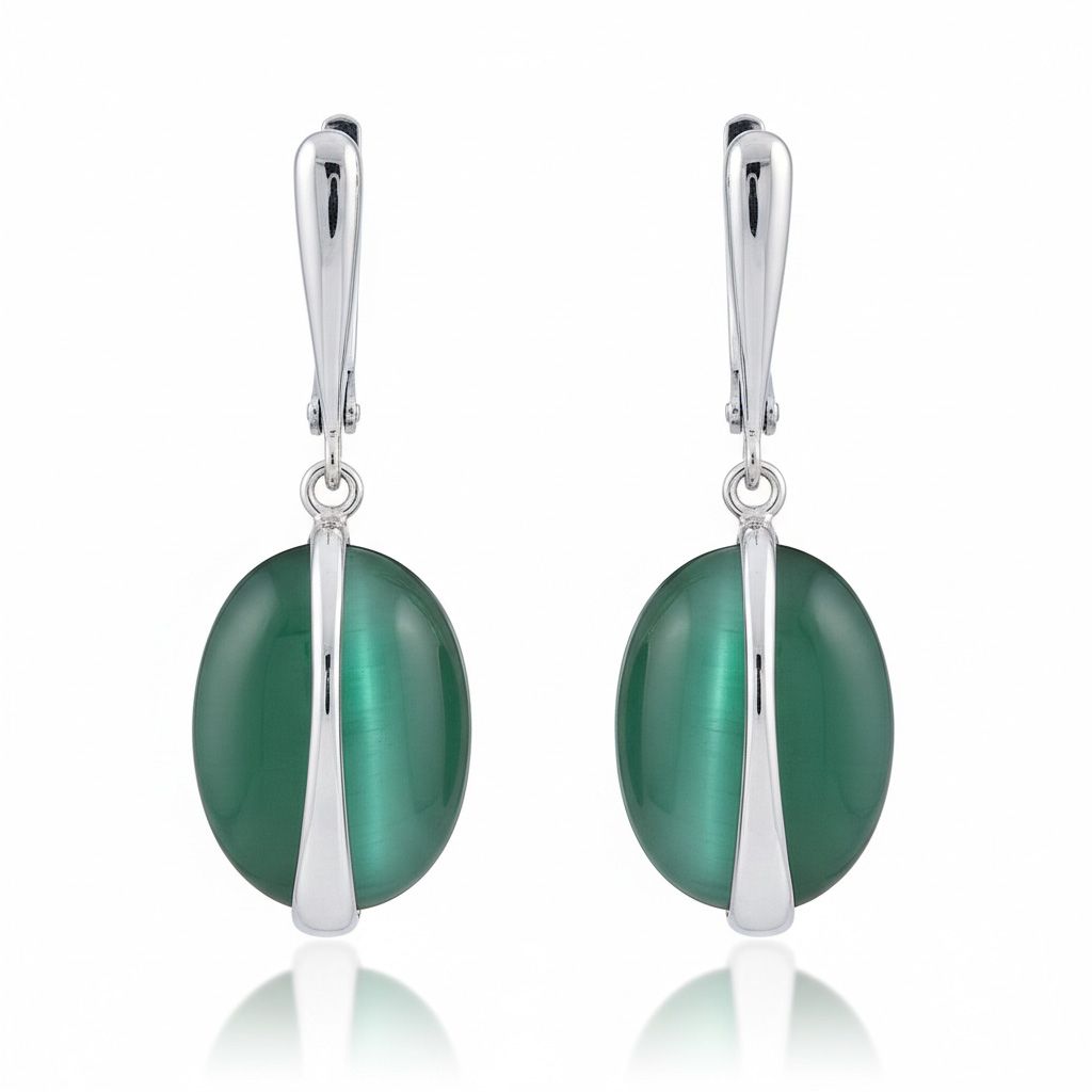 Pendientes plata 925 piedra ojo gato verde Pendientes plata 925 piedra ojo gato verde