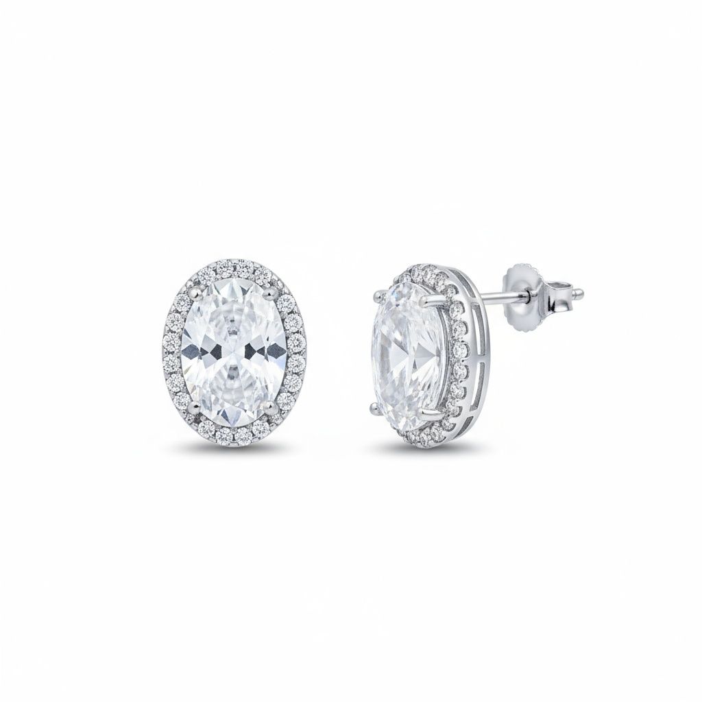 Pendientes plata ley ovalado con circonitas 9x10mm Pendientes plata ley ovalado con circonitas 9x10mm