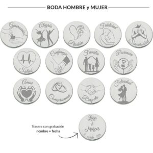 Arras personalizadas boda hombre y mujer acero plateado