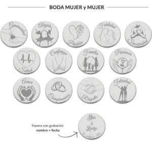 Arras personalizadas boda mujer y mujer acero plateado