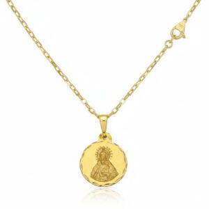 Collar con medalla virgen macarena plata chapada oro