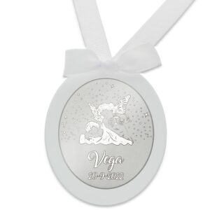 Medalla cuna ovalada personalizable Angel de la guarda plata