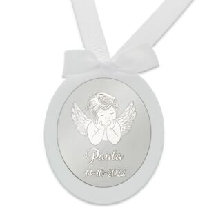Medalla cuna ovalada personalizada plata angel guarda