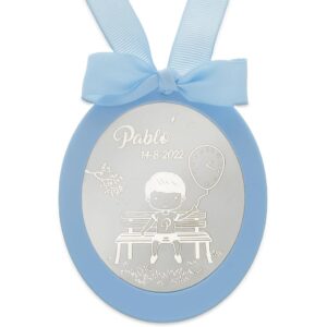 Medalla cuna personalizada plata niño globo azuñ Medalla cuna personalizada plata niño globo azuñ