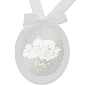 Medalla cuna personalizada plata oso nubes