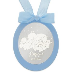 Medalla cuna personalizada plata oso nubes azul Medalla cuna personalizada plata oso nubes azul
