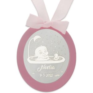 Medalla cuna plata personalizable bebe bañera rosa