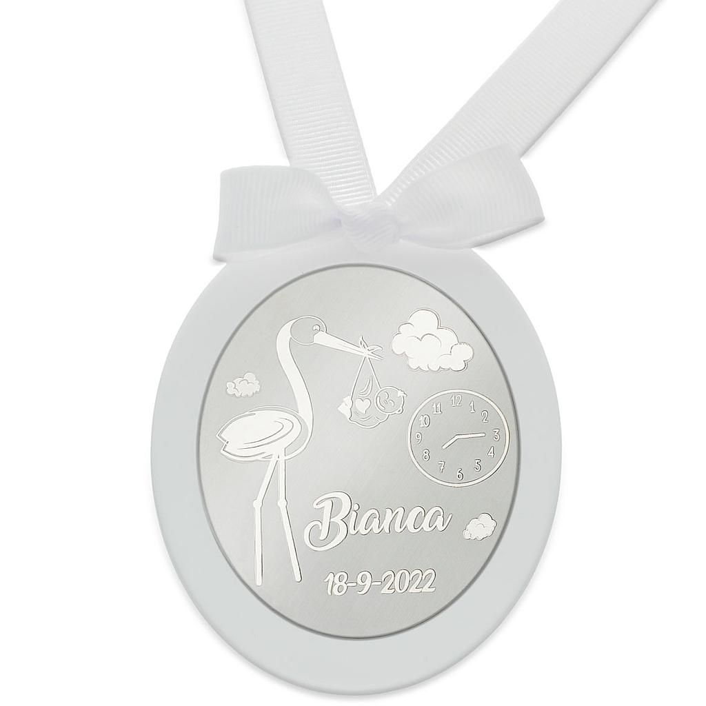 Medalla cuna plata personalizable cigüeña Medalla cuna plata personalizable cicüeña