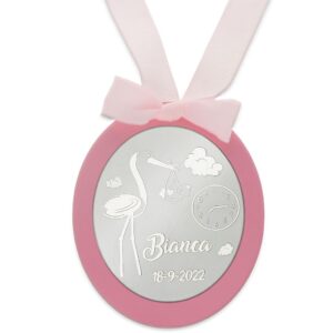 Medalla cuna plata personalizable cigüeña