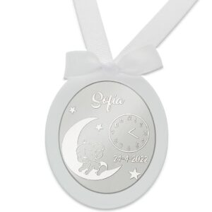 Medalla cuna plata personalizada elefante ovalada Medalla cuna plata personalizada elefante ovalada