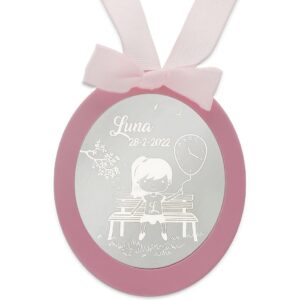 Medalla cuna plata personalizada niña globo rosa Medalla cuna plata personalizada niña globo rosa