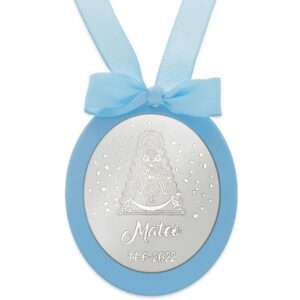 Medalla cuna plata virgen del Rocio personlizable azul Medalla cuna plata virgen del Rocio personlizable azul