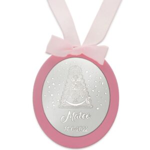 Medalla cuna plata virgen del Rocio personlizable rosa