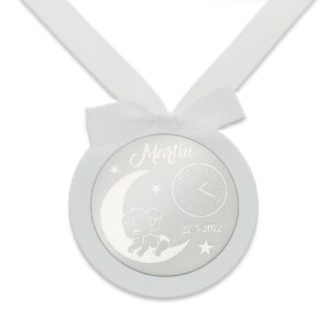 Medalla cuna redonda personalizada plata elefante