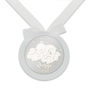 Medalla cuna redonda personalizada plata oso