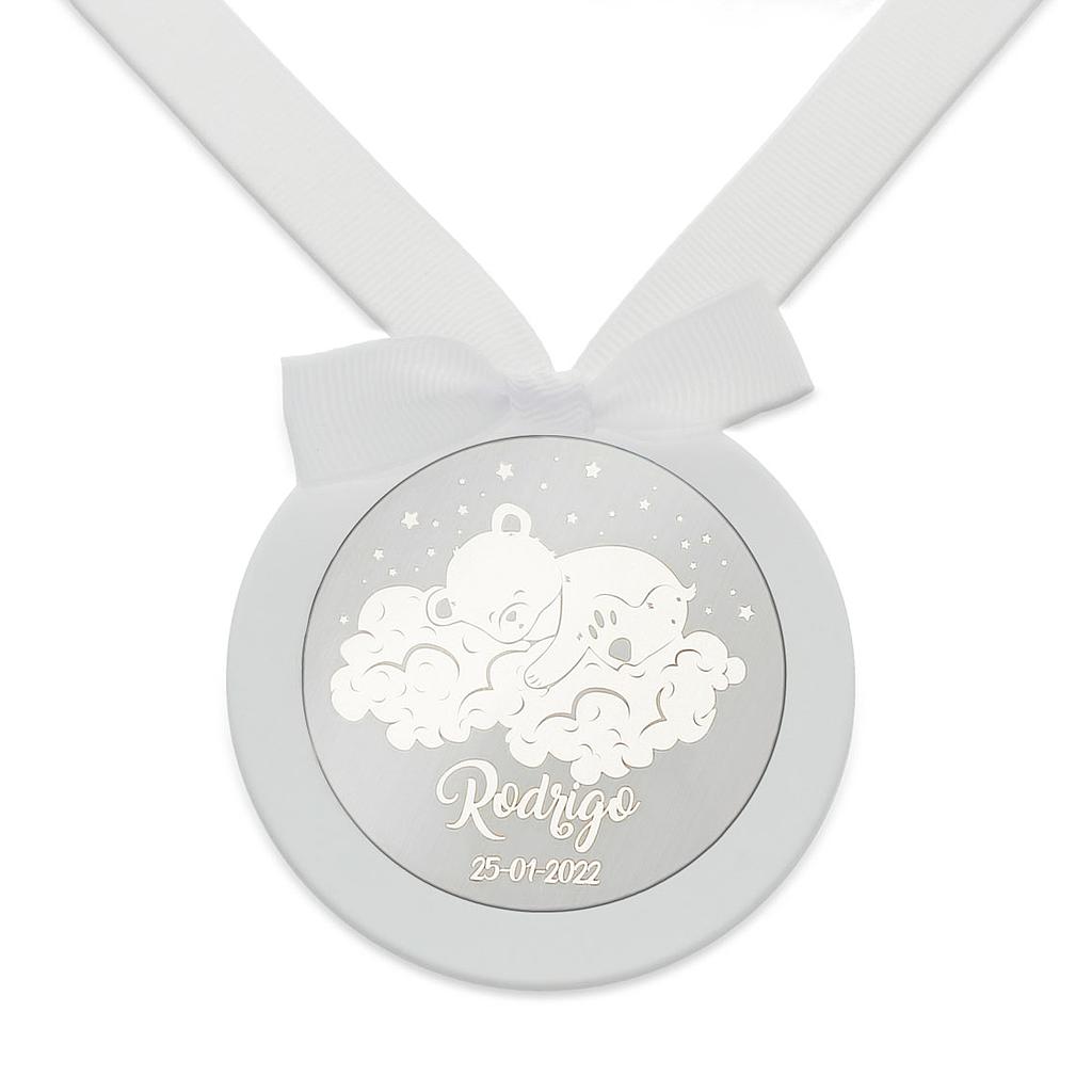 Medalla cuna redonda personalizada plata oso Medalla cuna redonda personalizada plata oso